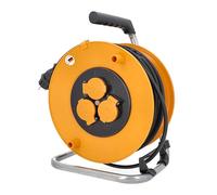 as - Schwabe enrollacables 50 m H05RR-F 3G1,5, IP44 exterior, 3 tomas de corriente con toma de tierra, freno de bloqueo, guía de cable, Made in Germany