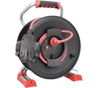 as - Schwabe enrollacables 50 m H07RN-F 3G1,5 rojo, IP44 exterior, adaptador triple con toma de tierra, cable de conexión 1,5 m, Interruptor térmico, Made in Germany