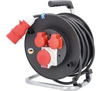 as - Schwabe enrollacables CEE de 25 m H07RN-F 5G1,5-2 Tomas de Tierra de 230 V, 1 Toma CEE de 5 Polos, 400 V 16 A - con Tapa abatible - para Uso en Exteriores y Obras - IP44, 10155