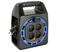 as - Schwabe enrollacables de 10 m H05VV-F 3G1,5-4 tomas 230 V / 16 A / 3.500 W - Protección contra sobrecalentamiento - IP20 - Carrete Negro/Azul, 16410