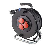 as - Schwabe enrollacables de 50 m H07RN-F 3G1,5-3 tomas con tapas de protección - Protegido frente a salpicaduras de agua IP44 - Protección contra sobrecalentamiento - Made in Germany, 20125