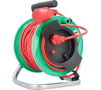 AS - Schwabe - Enrollador de cable (25 m, H05VV-F 3G1,5 rojo, IP20 interior, 1 toma con tierra, cable de conexión de 1,5 m, protección térmica, Made in Germany