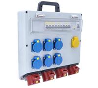 as - Schwabe FIXO 13D MAX DAT+ - Distribuidor de pared (400 V/16 A, IP44, con FI 40 A, 30 mA, 4 x CEE 16 A, 6 x Schuko, 2 x RJ45 CAT6)