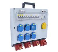 as - Schwabe FIXO 14D MAX DAT+ - Distribuidor de pared (400 V/32 A, IP44, con FI 40 A, 30 mA, 1 CEE 32 A, 3 x CEE 16 A, 5 x Schuko, USB, 2 x RJ45 CAT6)