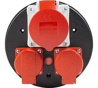 as - Schwabe Inserto de Enchufe CEE para Carrete de Cable, 1 Toma CEE 5 Polos 400 V + 3 Tomas con Tierra, Tapa Protectora roja, Exterior IP44