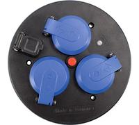 as - Schwabe Inserto de Enchufe para Carrete de Cable, 3 Tomas de Corriente con Toma de Tierra, con Tapa Protectora Azul, USB, indicador de Voltaje, Exterior IP44, 230 V 16 A
