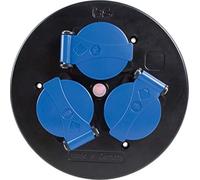 as - Schwabe Inserto de Enchufe para Carrete de Cable, 3 Tomas de Corriente con Toma de Tierra, con Tapa Protectora Azul, Exterior IP44, Interruptor térmico, 230 V 16 A
