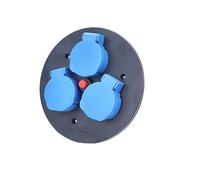 as - Schwabe inserto de enchufe triple para carrete de cable, versión suiza, 3 x SEV 230 V/10 A Tipo13, con tapa protectora azul, interruptor térmico, exterior IP55