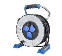 as - Schwabe IronCoat Xperts enrollacables 50 m H07RN-F 3G1,5, IP44 exterior, 3 tomas de corriente con toma de tierra + puerto USB, protección contra descargas eléctricas, Made in Germany