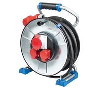 as - Schwabe IronCoat Xperts enrollacables CEE 25 m H07RN-F 5G2,5, IP44 exterior, 2 tomas de corriente con toma de tierra y 1 toma CEE 400 V 5 polos, Interruptor térmico, Made in Germany