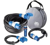 as - Schwabe Juego de camping de 5 piezas - Cable de extensión CEE de 25 m con conector CEE y acoplamiento CEE - Funda protectora para cable - 2 x 1,5 m Cable adaptador - Linterna LED 100 lúmenes