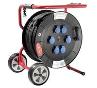 AS - Schwabe Mammouth - Enrollador de cable (80 m, H07RN-F 3G2,5, exterior IP44, 6 enchufes con tierra, chasis rodante, extremadamente robusto, Made in Germany