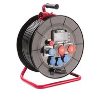 AS - Schwabe Mamuth - Enrollador de cable (40 m, H07RN-F 5G2,5, exterior IP44, enchufe CEE 400 V, 16 A, 5 polos, 6 enchufes, interruptor diferencial FI, parada de emergencia, Made in Germany