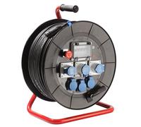 AS - Schwabe Mamuth - Enrollador de cable (80 m, H07RN-F 3G2,5, IP44, 3 enchufes con tierra + 3 CEE 230 V, 3 polos, parada de emergencia e interruptor combinado 2P/16 A/30 mA, Made in Germany