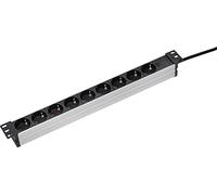 as - Schwabe RACK 19" - Regleta de enchufes de 9 vías , para montaje universal en armarios de red de 19 pulgadas, carcasa de aluminio, cable revestido de plástico de 2 m, color negro
