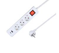 as - Schwabe Regleta de 3 vías Blanca con 2 Puertos USB (Tipo A y C), Cable de 1,4 m, 230 V/16 A/3500 W, enchufes giratorios, IP20, Interruptor de Encendido/Apagado Iluminado