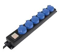 as - Schwabe - Regleta de distribución de 6 vías, enchufe múltiple con cable de 1,5 m, toma múltiple con tapa abatible, interruptor y montaje en pared 230V, 16A, IP44, negro, 38606