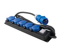 as - Schwabe - Regleta de enchufes CEE de 5 caras con interruptor de 3 polos - Enchufe múltiple CEE con cable de 4,5 m - 230 V / 16 A - con tapa abatible - interiores y exteriores - Negro