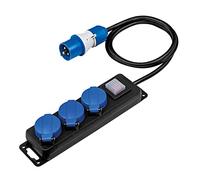 as - Schwabe - Regleta de enchufes CEE triple con interruptor de 3 polos - Enchufe múltiple con cable de 1,5 m - 230 V / 16 A - con interruptor y tapa abatible - interiores y exteriores - negro