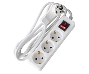 as - Schwabe - Regleta de enchufes de 3 hojas con clavija plana para uso en interiores con protección de contacto+F24 plana clavija de contacto de puesta a tierra 230V, 16A -IP20- blanco