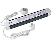 as - Schwabe Regleta de enchufes de 6 vías con interruptor de mano/pie separado y protección de contacto aumentada, cable de 1,5 m, clavija de contacto de tierra, blanco, 18670