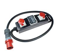 as Schwabe TechnikProdukte Regleta de enchufes de goma maciza S20+ - Regleta de obra con enchufe CEE de 5 polos 400 V, 63 A a 2 tomas CEE de 5 polos 400 V, 32 A - IP44 I 60807