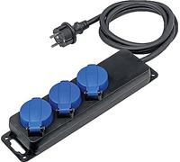 as - Schwabe - Regleta de distribución triple, enchufe múltiple con cable de 1,5 m, tomas múltiples con tapa abatible y montaje en pared 230V, 16A, IP44, negro, 38601
