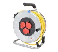 as - Schwabe Tambor de cable de 50 m K35 AT-N07V3V3-F 3G1,5, IP44 para exteriores, 3 enchufes con protección de contacto, interruptor de protección térmica, chapa de acero, fabricado en Alemania