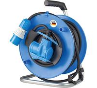 as - Schwabe Tambor de cable para camping (alargador de 25 m + conector CEE con indicador de voltaje Powerlight, cable de conexión de 1,5 m con acoplamiento en ángulo CEE y enchufe, protección IP44