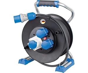 as - Schwabe Xperts 22176 - Tambor de Cable para Camping (25 m, 230 V, 16 A, 3 Pines, 2 enchufes Schuko y 1 Enchufe CEE + 1 Enchufe CEE con indicador de Voltaje, IP44, Fabricado en Alemania)