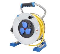 as - Schwabe Xperts enrollacables 40 m AT-N07V3V3-F 3G1,5, IP44 exterior, 3 tomas de corriente con toma de tierra + puerto USB, visualizador de tensión, Interruptor térmico, Made in Germany