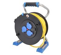 as - Schwabe Xperts enrollacables 40 m AT-N07V3V3-F 3G1,5, IP44 exterior, 3 tomas de corriente con toma de tierra + puerto USB, visualizador de tensión, Interruptor térmico, Made in Germany