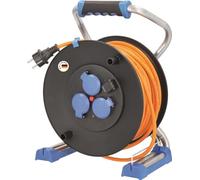 as - Schwabe Xperts enrollacables 40 m H07BQ-F 3G1,5, IP44 exterior, 3 tomas de corriente con toma de tierra + puerto USB, visualizador de tensión, Interruptor térmico, Made in Germany