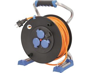 as - Schwabe Xperts enrollacables 40 m H07BQ-F 3G1,5, IP44 exterior, 3 tomas de corriente con toma de tierra + puerto USB, visualizador de tensión, Interruptor térmico, Made in Germany