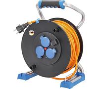 as - Schwabe Xperts enrollacables 40 m H07BQ-F 3G2,5, IP44 exterior, 3 tomas de corriente con toma de tierra + puerto USB, visualizador de tensión, Interruptor térmico, Made in Germany