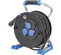 as - Schwabe Xperts enrollacables 40 m H07RN-F 3G1,5, IP44 exterior, 3 tomas de corriente con toma de tierra + puerto USB, visualizador de tensión, Interruptor térmico, Made in Germany