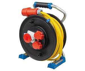 as - Schwabe Xperts enrollacables CEE 25 m AT-N07V3V3-F 5G1,5, IP44 exterior, 2 tomas de corriente con toma de tierra y 1 toma CEE 400 V 5 polos, Interruptor térmico, Made in Germany