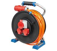 as - Schwabe Xperts enrollacables CEE 40 m H07BQ-F 5G1,5, IP44 exterior, 2 tomas de corriente con toma de tierra y 1 toma CEE 400 V 5 polos, Interruptor térmico, Made in Germany