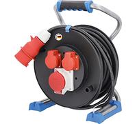 as - Schwabe Xperts enrollacables CEE 40 m H07RN-F 5G1,5, IP44 exterior, 2 tomas de corriente con toma de tierra y 1 toma CEE 400 V 5 polos, Interruptor térmico, Made in Germany