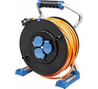 AS - Schwabe Xperts - Enrollador de cable (25 m, H07BQ-F 3G2,5, IP44 para exterior, 3 enchufes con tierra + puerto USB, indicador de tensión, protección térmica, Made in Germany