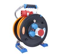AS - Schwabe Xperts - Enrollador de cable CEE (30 m, H07BQ-F 5G2,5, IP44 para exterior, con 2 enchufes con tierra, 1 toma CEE 400 V, 5 polos, protección térmica, Made in Germany