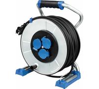 AS - Schwabe Xperts MI - Carrete de cable (40 m, H07RN-F 3G2,5, IP44, 3 enchufes con tierra + puerto USB, indicador de tensión, protección contra descargas eléctricas, Made in Germany