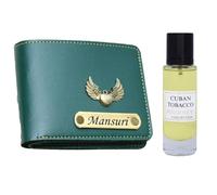 AS Store - Cartera personalizada y perfume de tabaco cubano para hombre, con 12 nombres de fuente personalizados y 38 abalorios para su ser querido, color verde