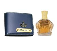 AS Store Combo de cartera con nombre personalizado y perfume árabe Oud para hombres con 12 nombres de fuente personalizados y 38 dijes de regalo para tu ser querido una vez, azul