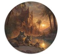 As The El Sol Sets, A Pack of Wolves Lies Beside A Desert Oasis Rompecabezas para Adultos 1000pcs (67.5x67.5cm),Juegos De Desafío De