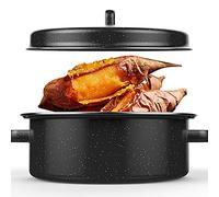 Asador con tapa y rejilla, olla ovalada esmaltada para horno, ideal para asar pavo, pollo, jamón, bistec y verduras.