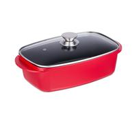 Relaxdays Asador de Horno 5 L con Tapa de Cristal, Rustidera, Olla Antiadherente, para Placa Eléctrica y de Gas, Rojo