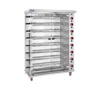 Asador de pollos a gas - 8 espadas - con iluminación y ruedas - Royal Catering