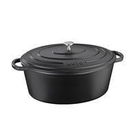 asador kela de hierro fundido ovalado 9,3 litros, Dutch Oven CALIDO, asador de inducción de hierro fundido con tapa, olla de hierro fundido para hornear pan, esmaltada, negra