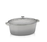 asador kela de hierro fundido ovalado 9,3 litros, Dutch Oven CALIDO, asador de inducción de hierro fundido con tapa apto para horno, olla de hierro fundido esmaltado, gris claro
